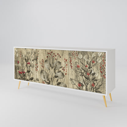 HERBAL GRACE 3-Door Sideboard in White Finish