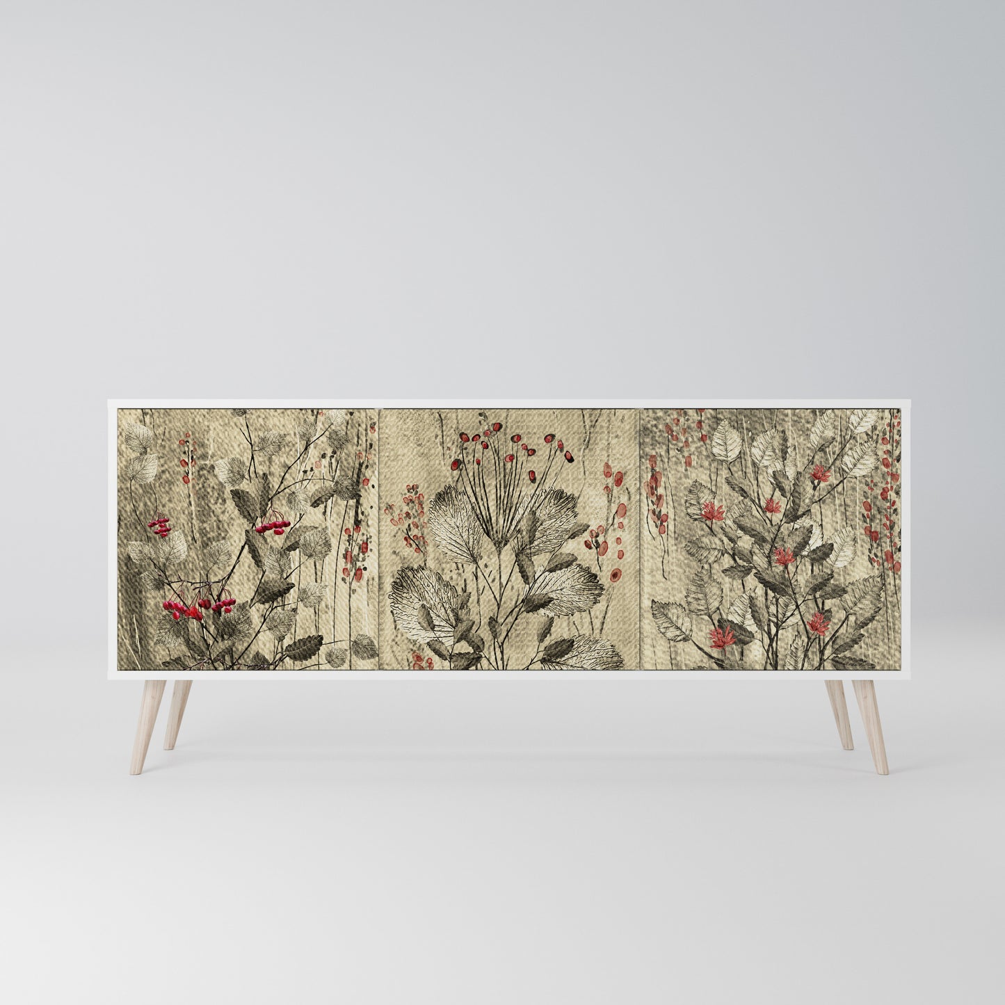 HERBAL GRACE 3-Door Sideboard in White Finish