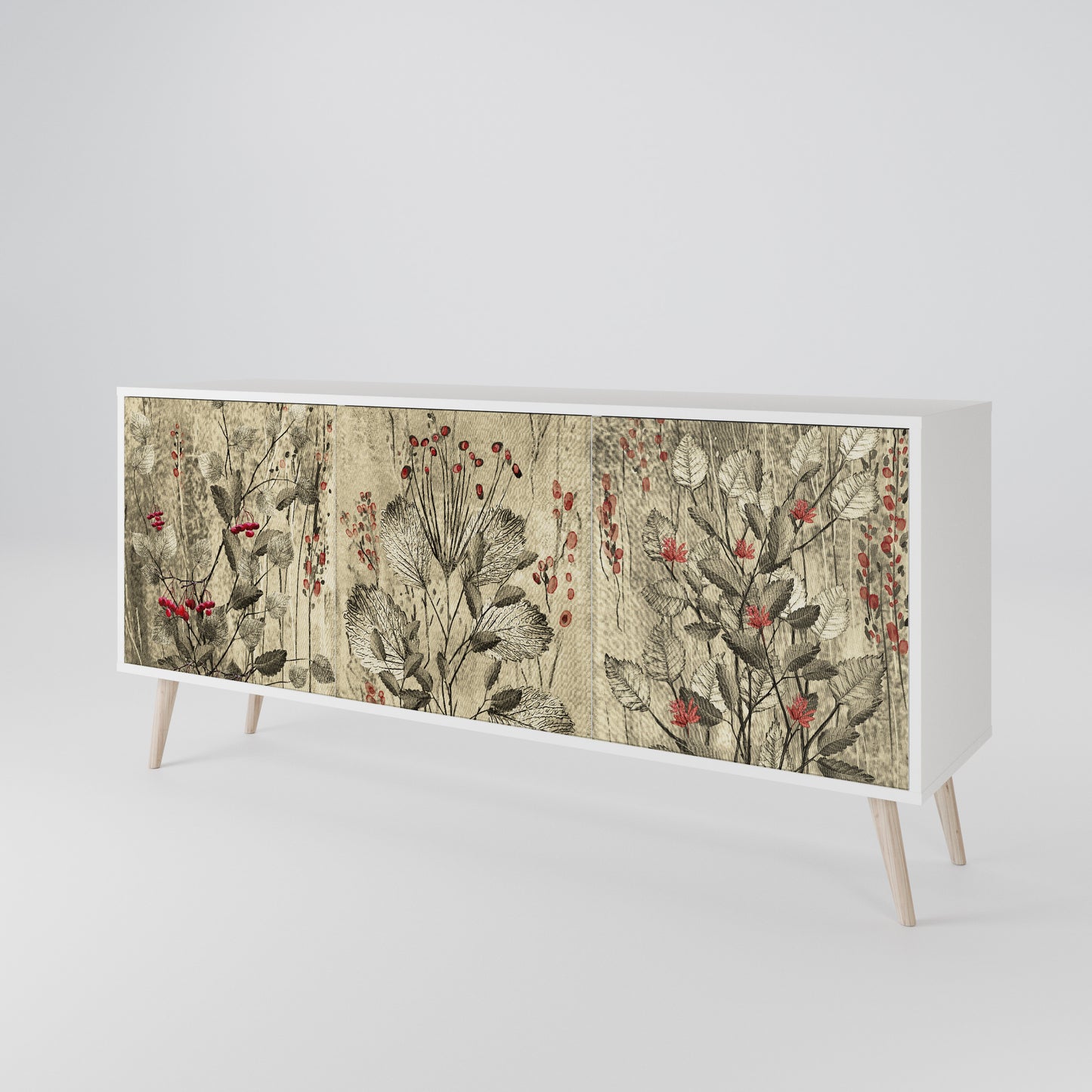 HERBAL GRACE 3-Door Sideboard in White Finish