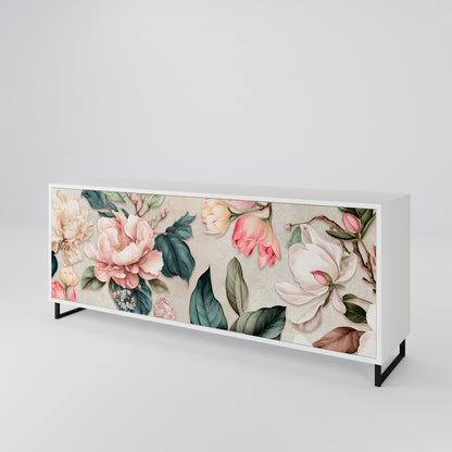 FLORAL GRACE 3-Door Sideboard in White Finish