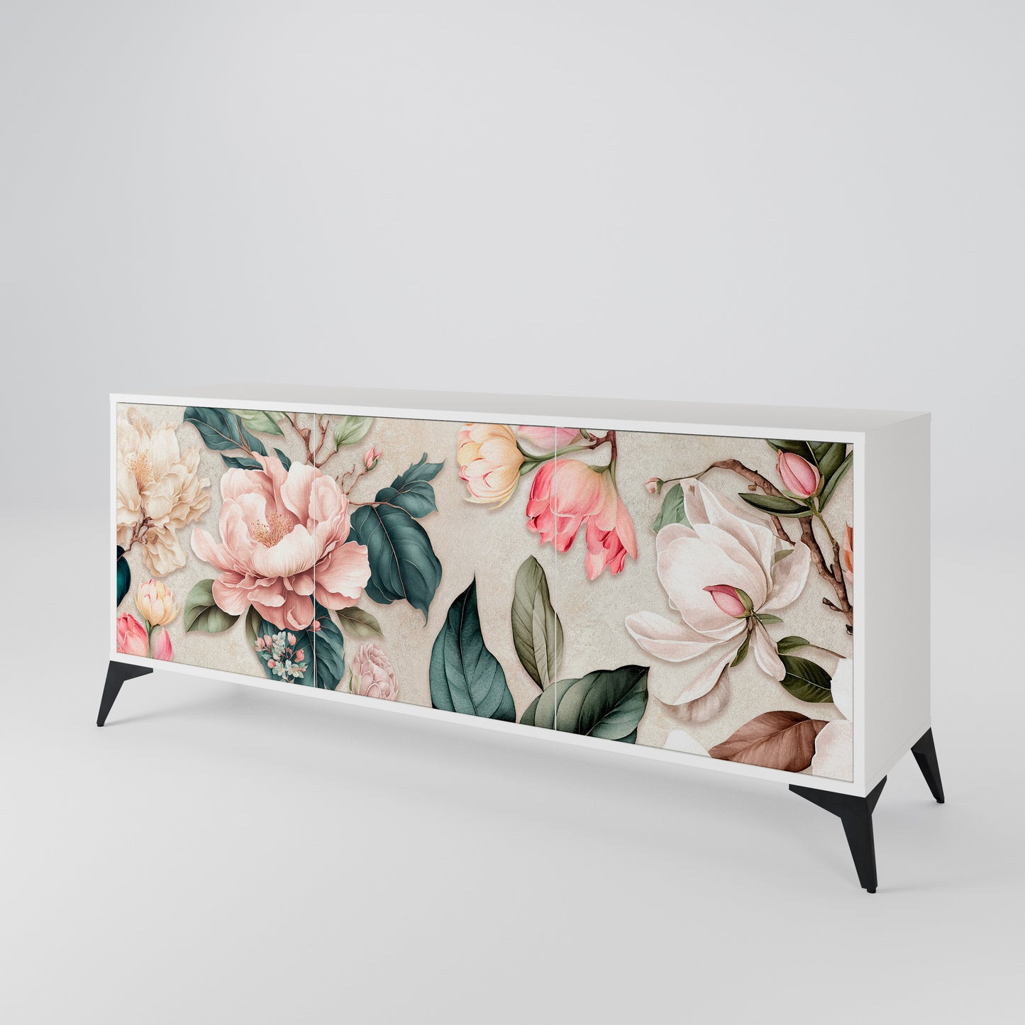 FLORAL GRACE 3-Door Sideboard in White Finish