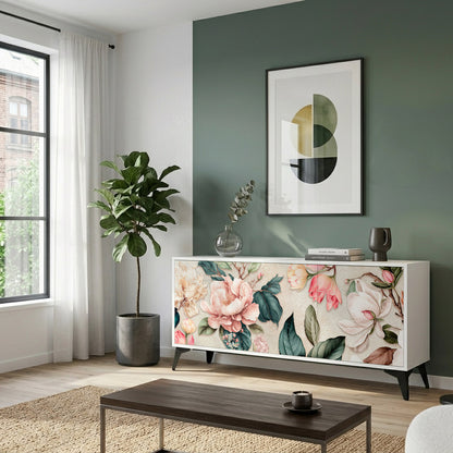 FLORAL GRACE 3-Door Sideboard in White Finish
