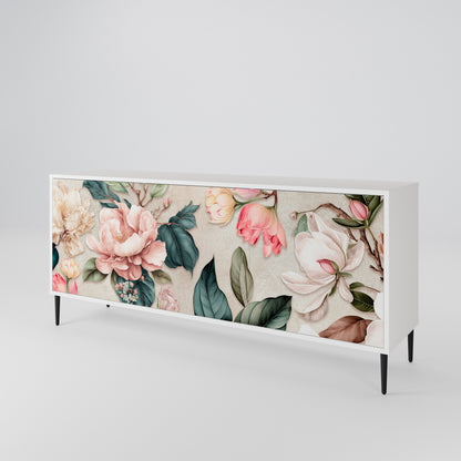 FLORAL GRACE 3-Door Sideboard in White Finish
