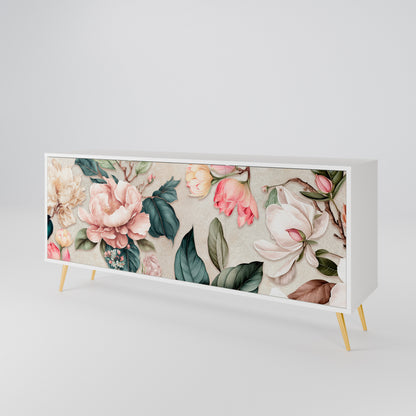 FLORAL GRACE 3-Door Sideboard in White Finish