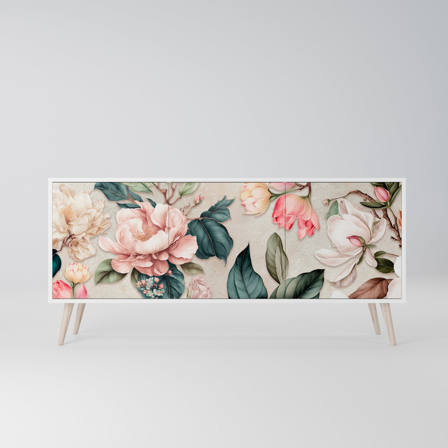 FLORAL GRACE 3-Door Sideboard in White Finish