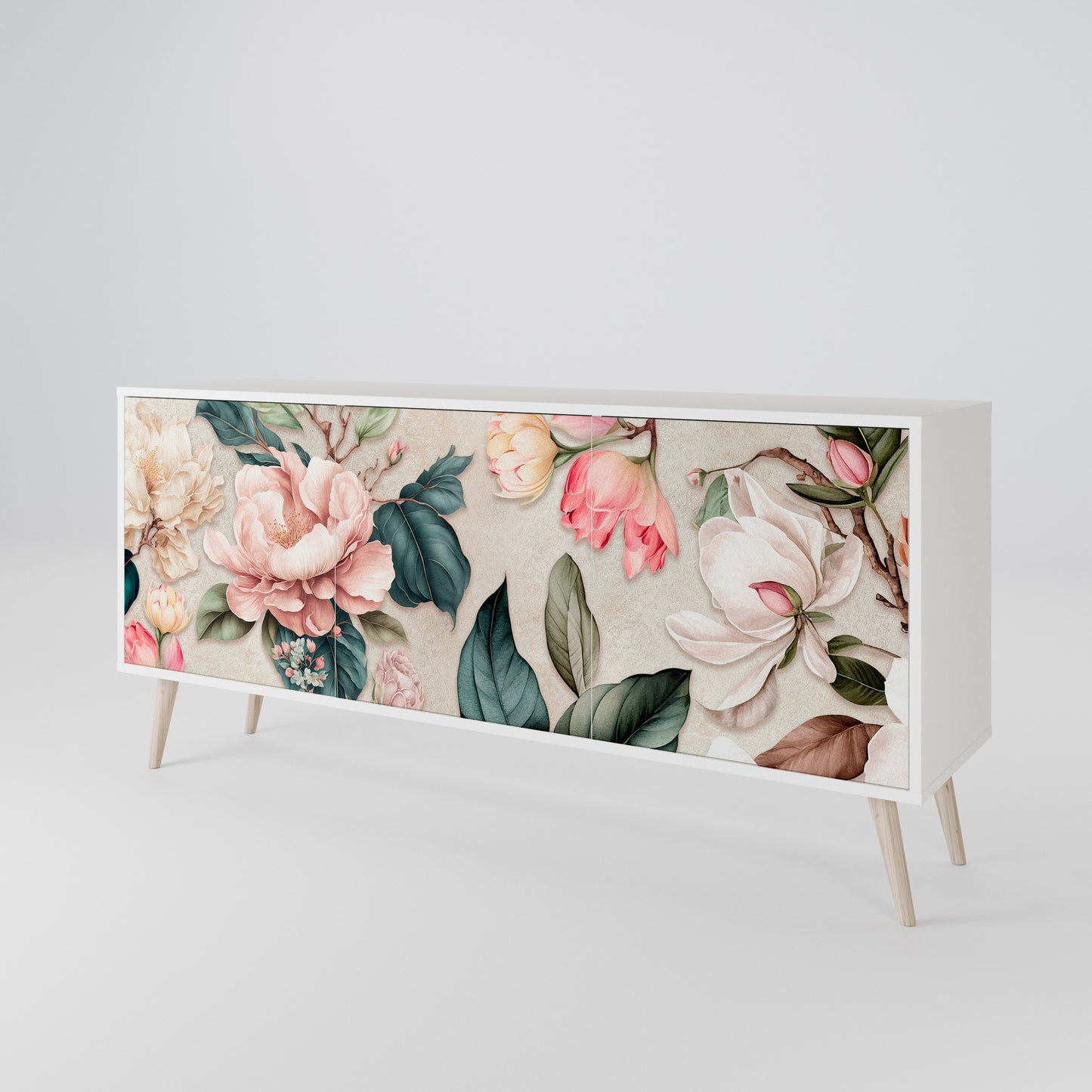 FLORAL GRACE 3-Door Sideboard in White Finish