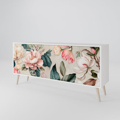 FLORAL GRACE 3-Door Sideboard in White Finish