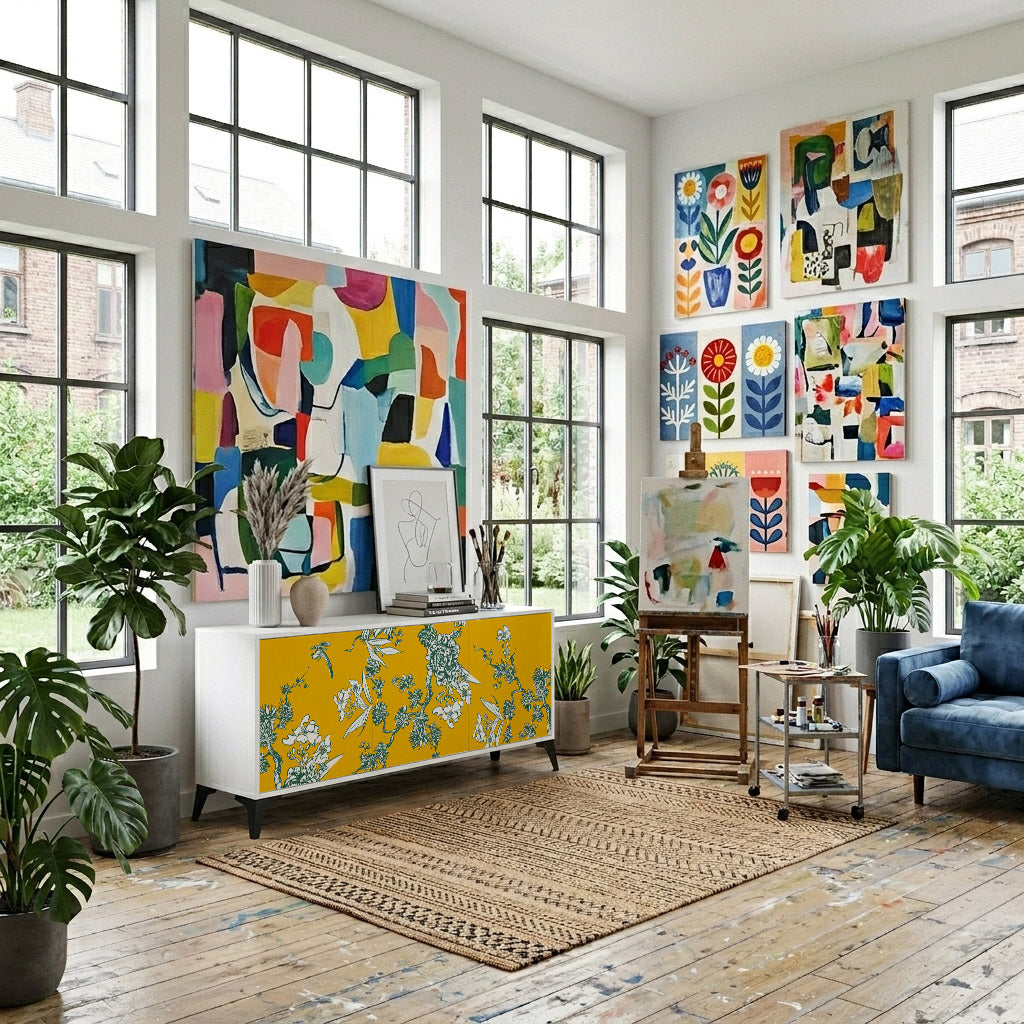 YELLOW CHINOISERIE Madia a 3 Ante in Finitura Bianca