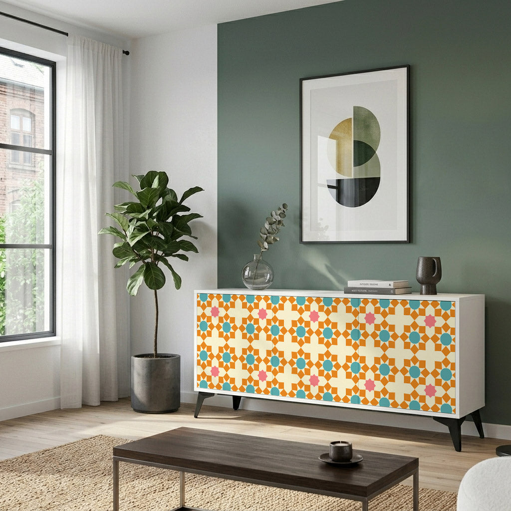 FLORAL DECOR Madia a 3 Ante in Finitura Bianca