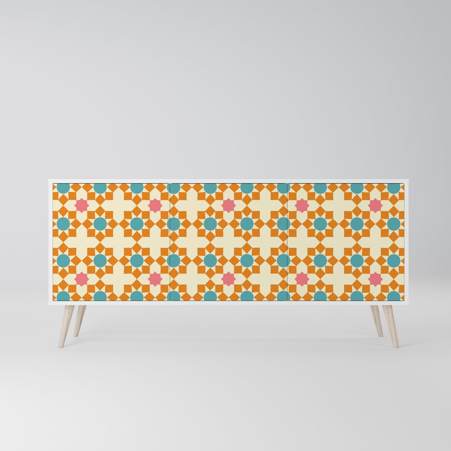 FLORAL DECOR Madia a 3 Ante in Finitura Bianca