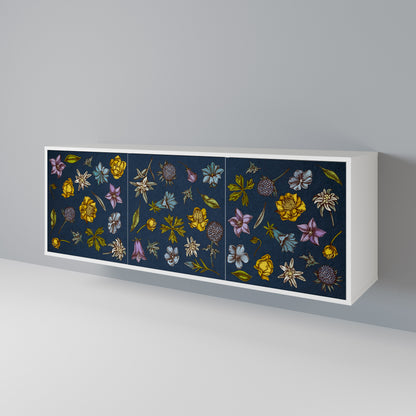 FLOWERS ON NAVY BLUE Madia a 3 Ante in Finitura Bianca