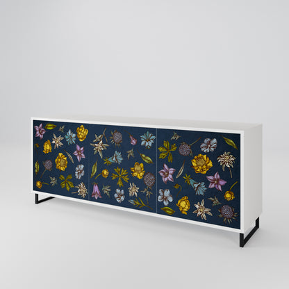 FLOWERS ON NAVY BLUE Madia a 3 Ante in Finitura Bianca