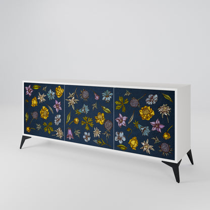 FLOWERS ON NAVY BLUE Madia a 3 Ante in Finitura Bianca