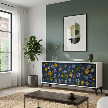 FLOWERS ON NAVY BLUE Madia a 3 Ante in Finitura Bianca