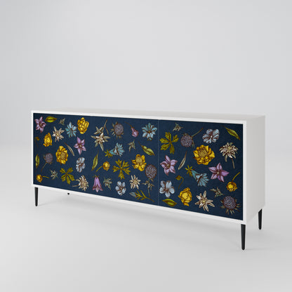 FLOWERS ON NAVY BLUE Madia a 3 Ante in Finitura Bianca