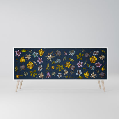 FLOWERS ON NAVY BLUE Madia a 3 Ante in Finitura Bianca