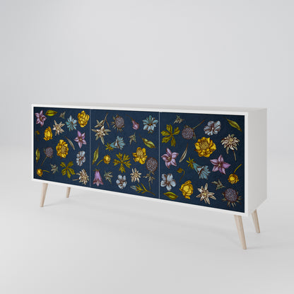 FLOWERS ON NAVY BLUE Madia a 3 Ante in Finitura Bianca