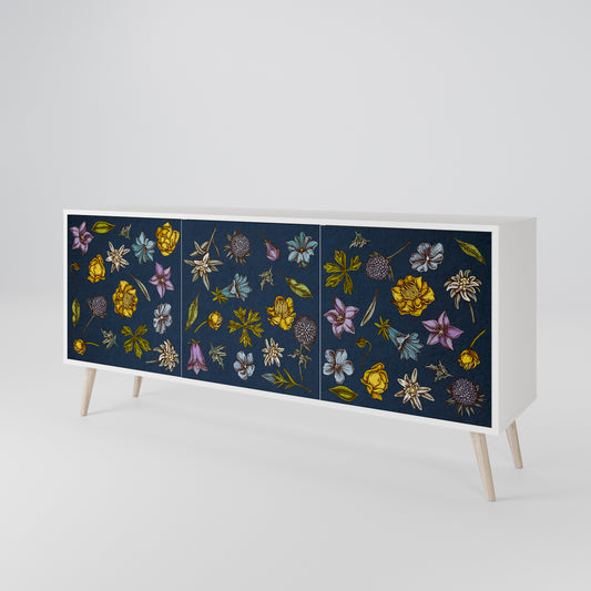 FLOWERS ON NAVY BLUE 3-Door Sideboard in White Finish