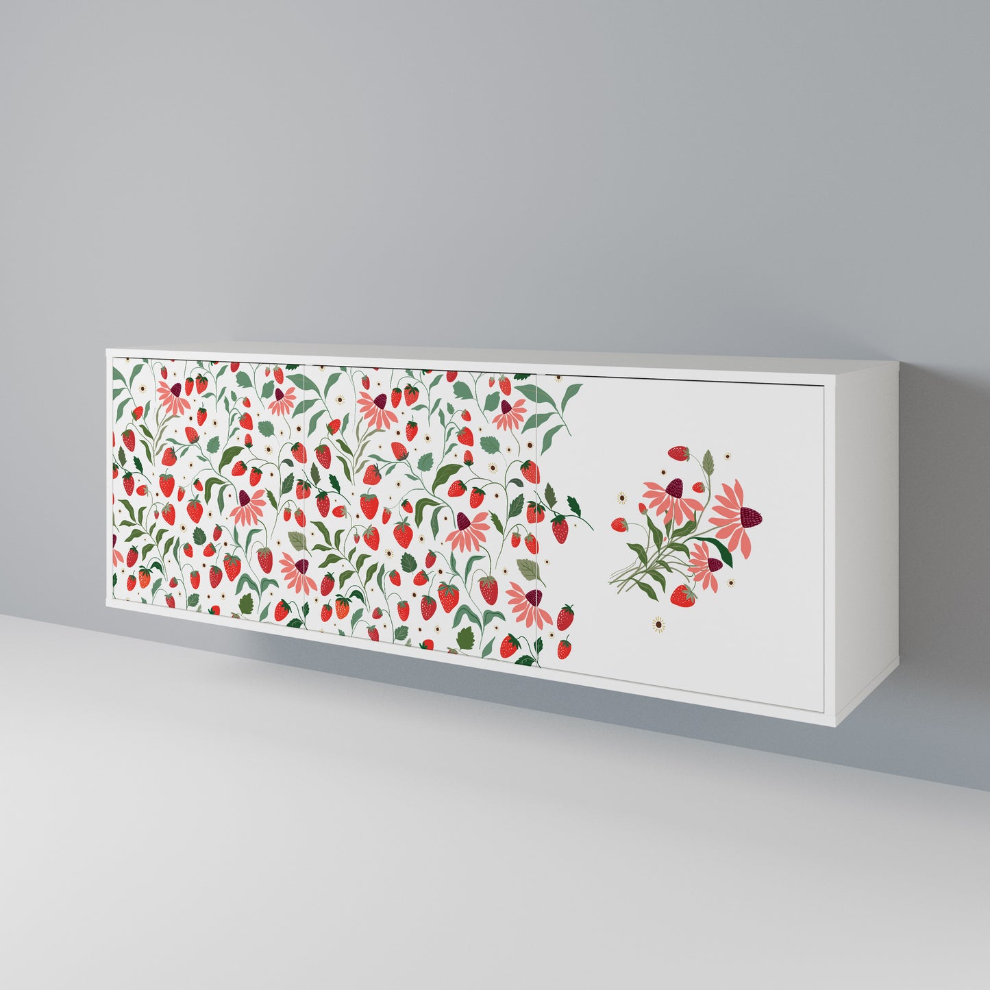 FLOWERS AND STRAWBERRIES Madia a 3 Ante in Finitura Bianca