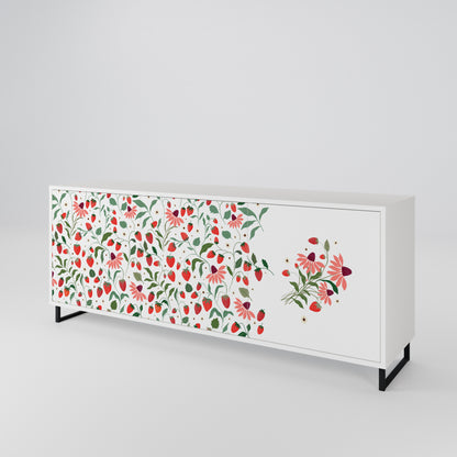 FLOWERS AND STRAWBERRIES Madia a 3 Ante in Finitura Bianca
