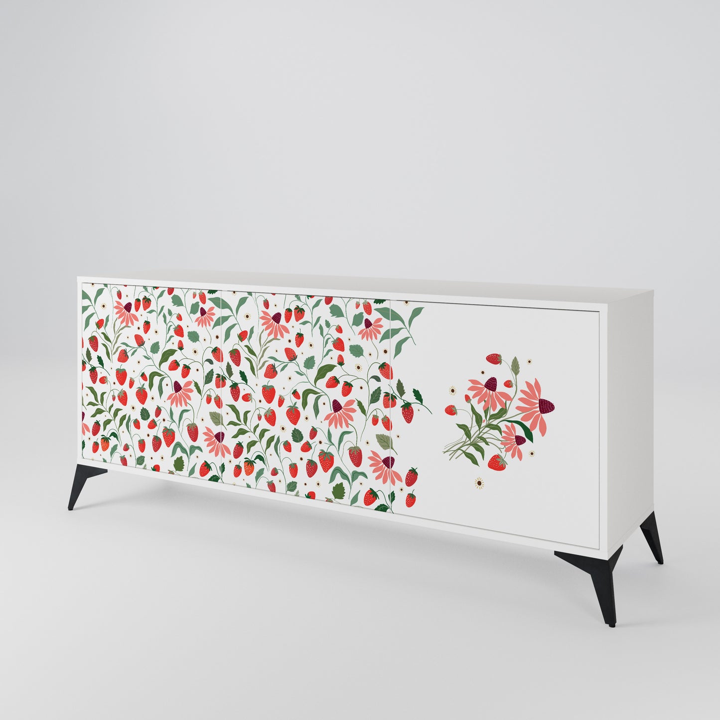 FLOWERS AND STRAWBERRIES Madia a 3 Ante in Finitura Bianca
