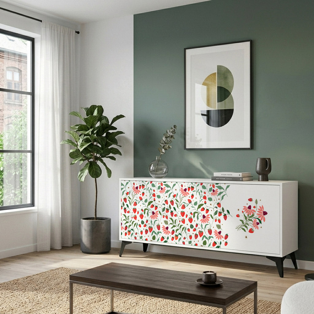 FLOWERS AND STRAWBERRIES Madia a 3 Ante in Finitura Bianca