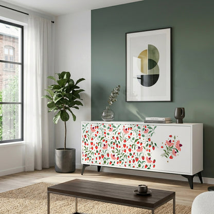 FLOWERS AND STRAWBERRIES Madia a 3 Ante in Finitura Bianca