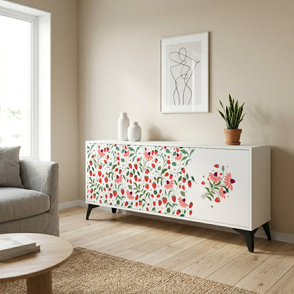 FLOWERS AND STRAWBERRIES Madia a 3 Ante in Finitura Bianca