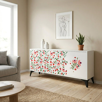 FLOWERS AND STRAWBERRIES Madia a 3 Ante in Finitura Bianca