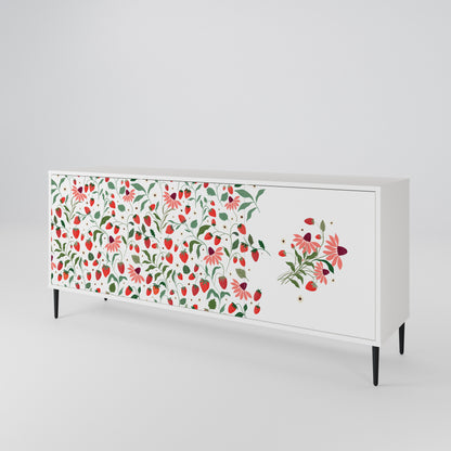 FLOWERS AND STRAWBERRIES Madia a 3 Ante in Finitura Bianca