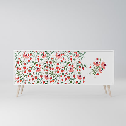 FLOWERS AND STRAWBERRIES Madia a 3 Ante in Finitura Bianca