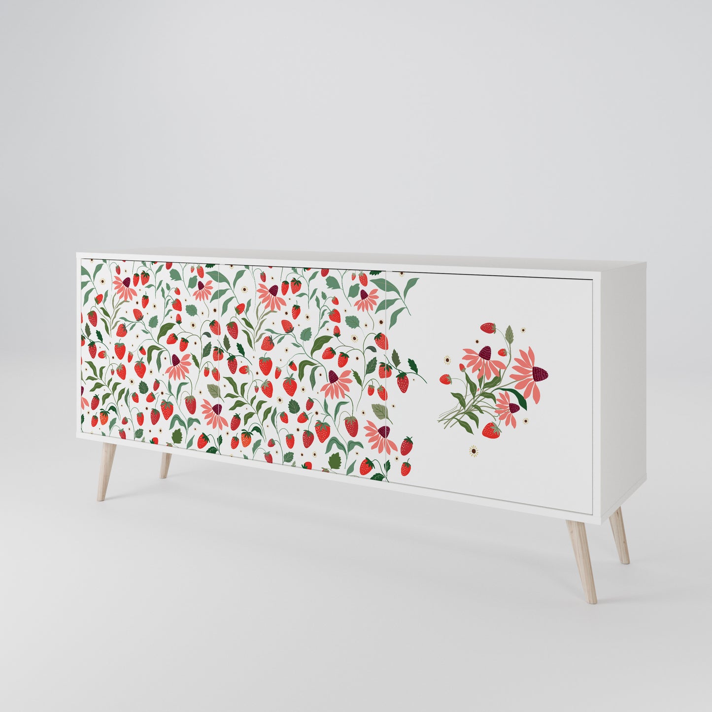 FLOWERS AND STRAWBERRIES Madia a 3 Ante in Finitura Bianca