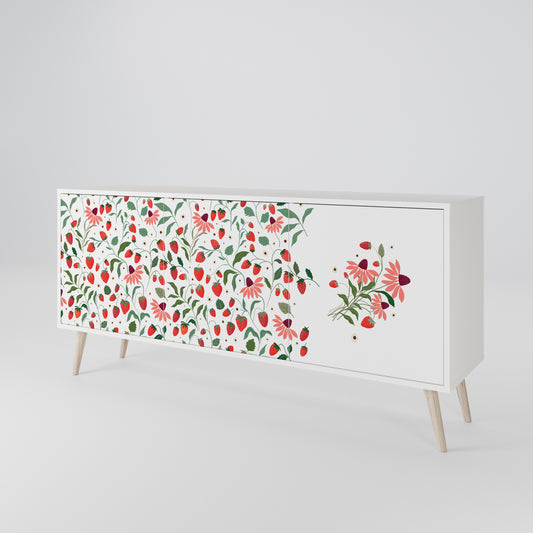FLOWERS AND STRAWBERRIES 3-Door Sideboard in White Finish