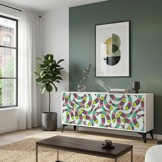 INDIAN FISH Madia a 3 Ante in Finitura Bianca