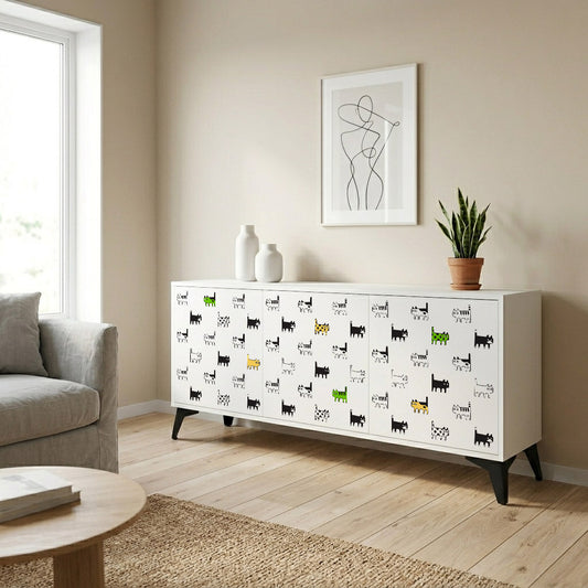 CATS COMPILATION 3-Door Sideboard in White Finish
