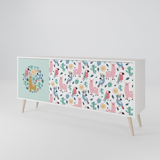 COLORFUL ALPACAS 3-Door Sideboard in White Finish