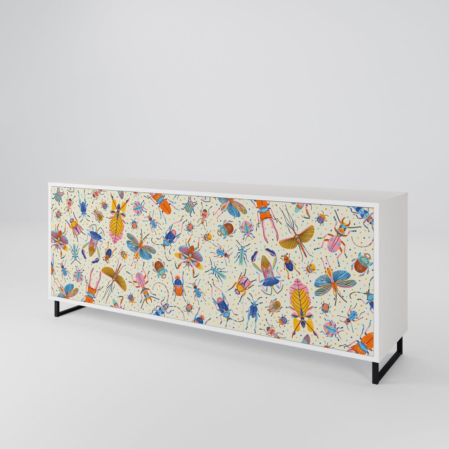 COLORFUL INSECTS 3-Door Sideboard in White Finish