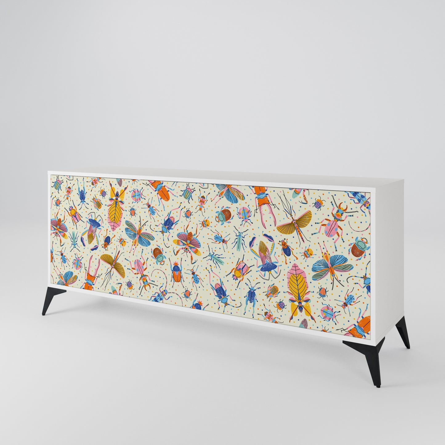 COLORFUL INSECTS 3-Door Sideboard in White Finish