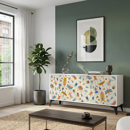 COLORFUL INSECTS 3-Door Sideboard in White Finish