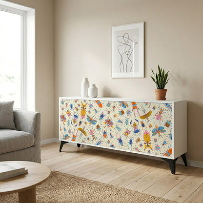 COLORFUL INSECTS 3-Door Sideboard in White Finish