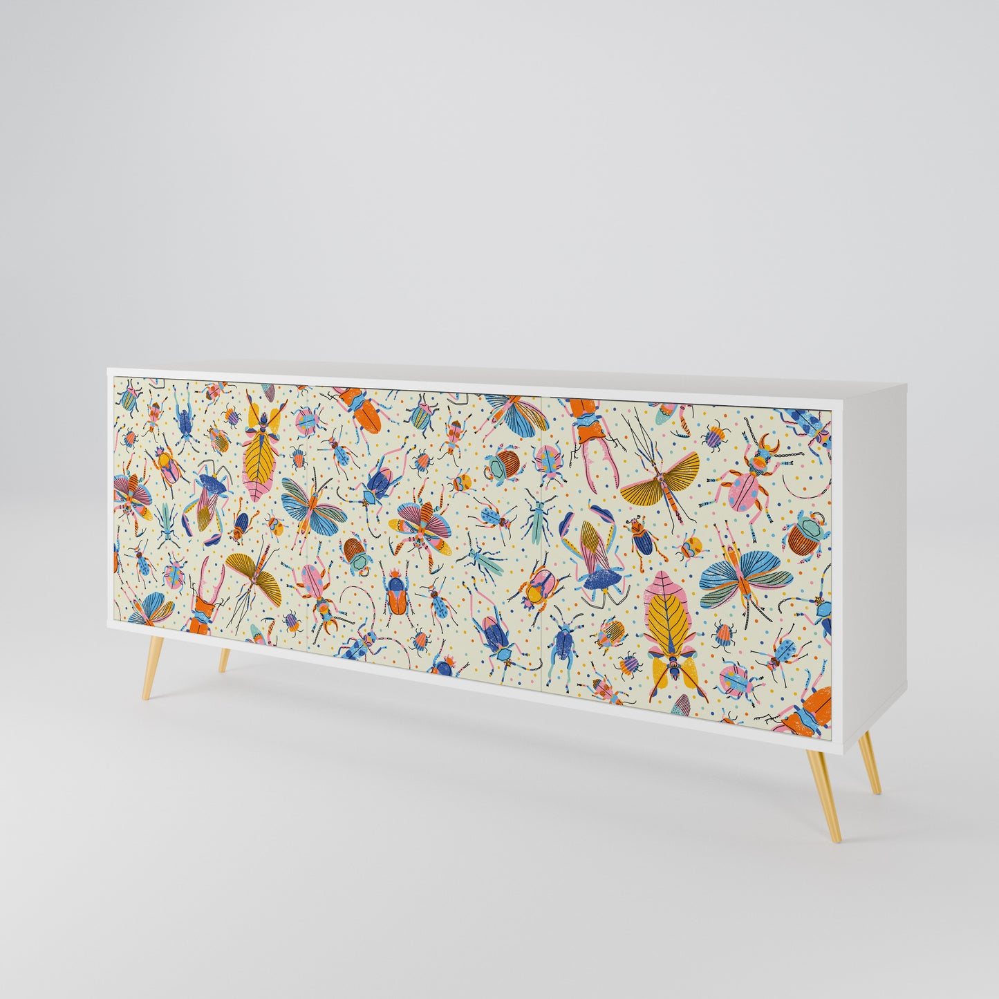 COLORFUL INSECTS 3-Door Sideboard in White Finish