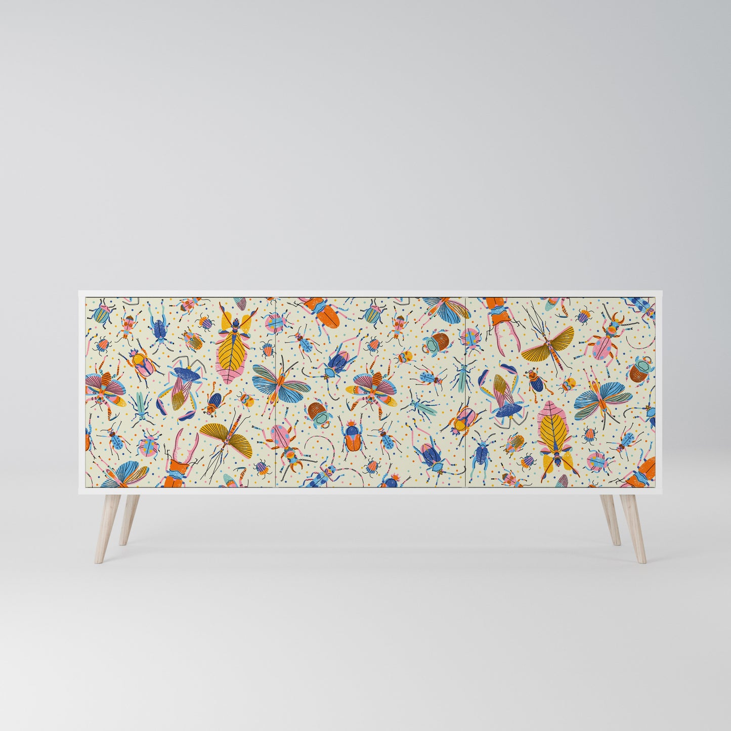 COLORFUL INSECTS 3-Door Sideboard in White Finish
