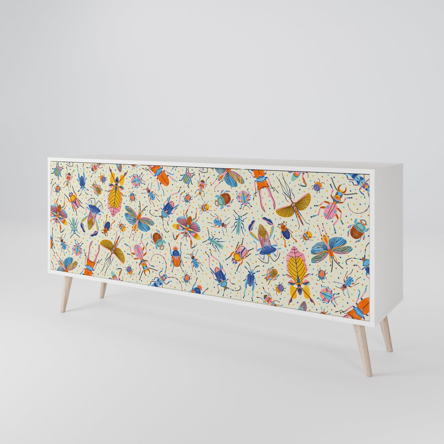 COLORFUL INSECTS 3-Door Sideboard in White Finish