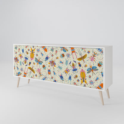 COLORFUL INSECTS 3-Door Sideboard in White Finish