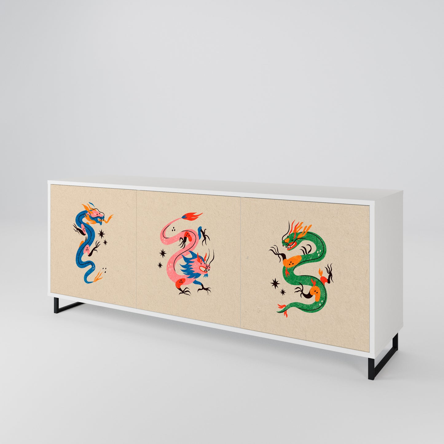 MYTHOLOGICAL CREATURES Madia a 3 Ante in Finitura Bianca