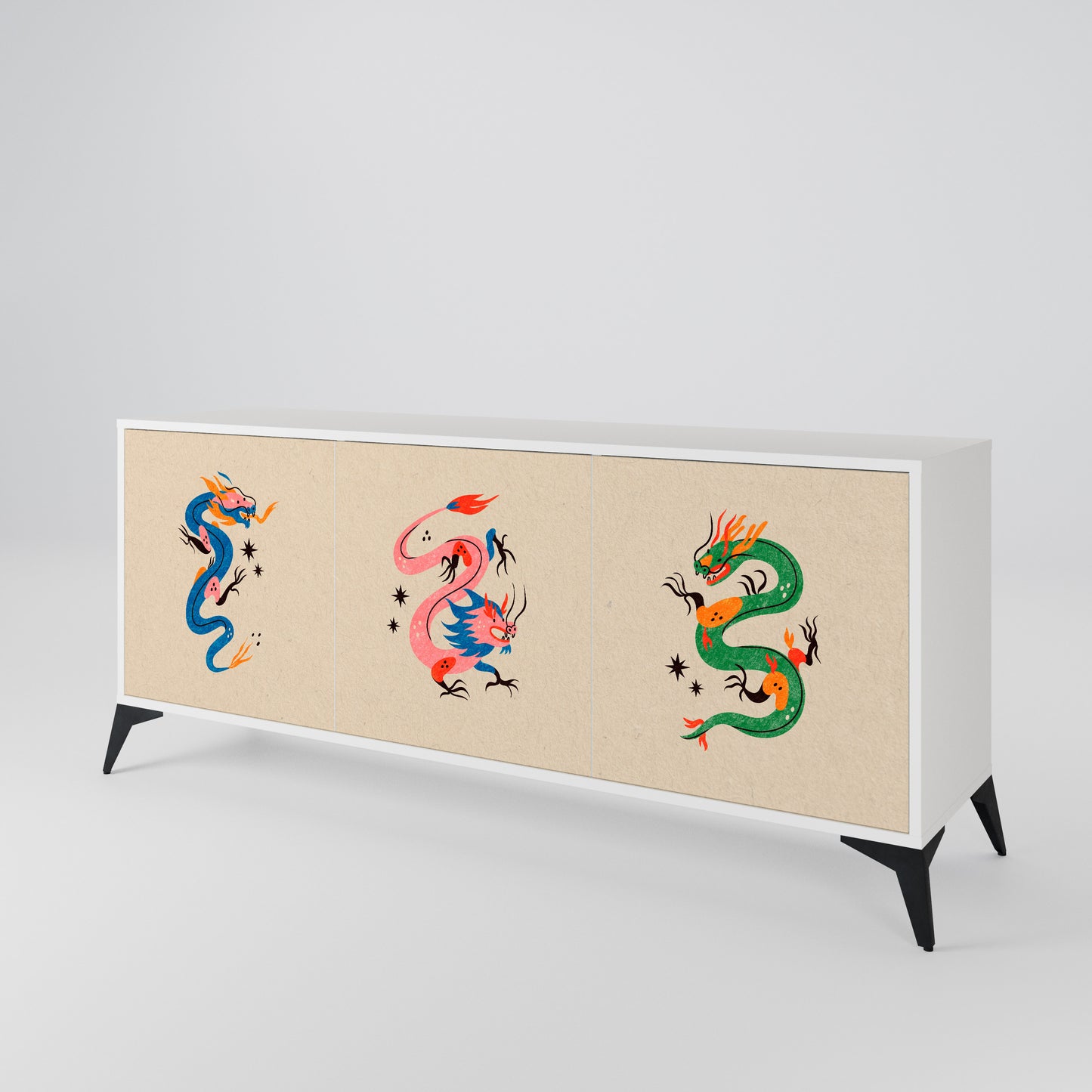 MYTHOLOGICAL CREATURES Madia a 3 Ante in Finitura Bianca