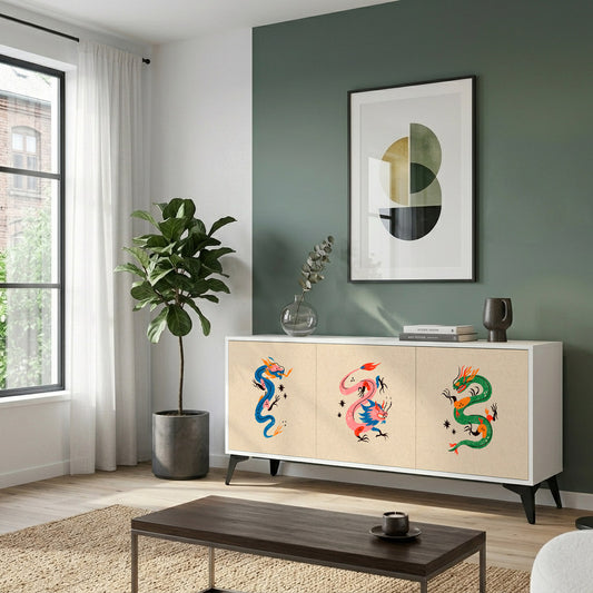 MYTHOLOGICAL CREATURES Madia a 3 Ante in Finitura Bianca