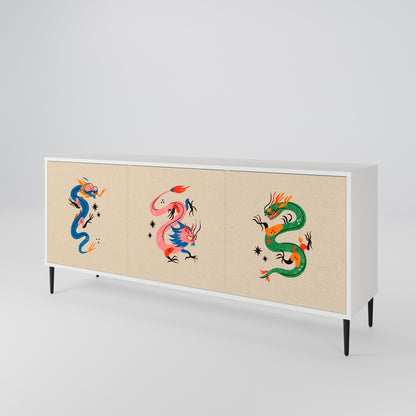 MYTHOLOGICAL CREATURES Madia a 3 Ante in Finitura Bianca
