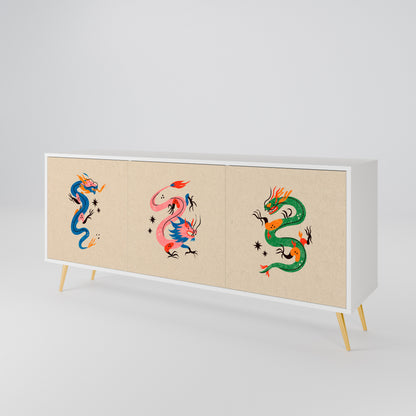MYTHOLOGICAL CREATURES Madia a 3 Ante in Finitura Bianca