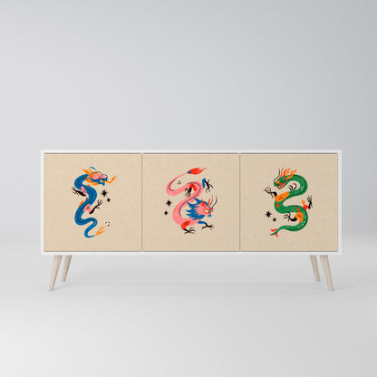 MYTHOLOGICAL CREATURES Madia a 3 Ante in Finitura Bianca
